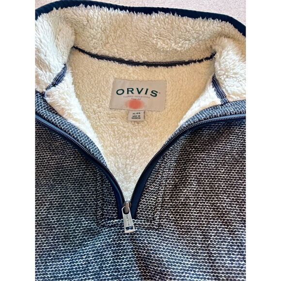 Orvis Men's Gray/Black 3/4 Zip Pullover Fleece Lined Sherpa Sweater Size XL - Picture 3 of 9